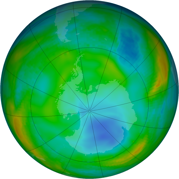 Antarctic ozone map for 30 June 1991